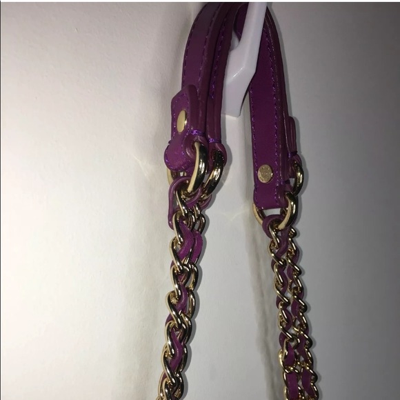 Purple Quilted DKNY Shoulder Purse With Gold Accents - Picture 4 of 7